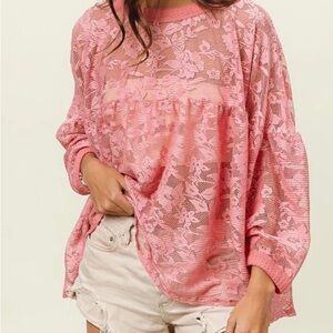 BiBi Women's Pink Lace Peplum Top